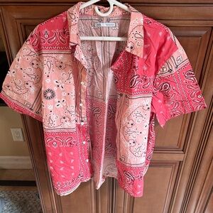 Zara Men's Casual Red and Pink Bandana Shirt